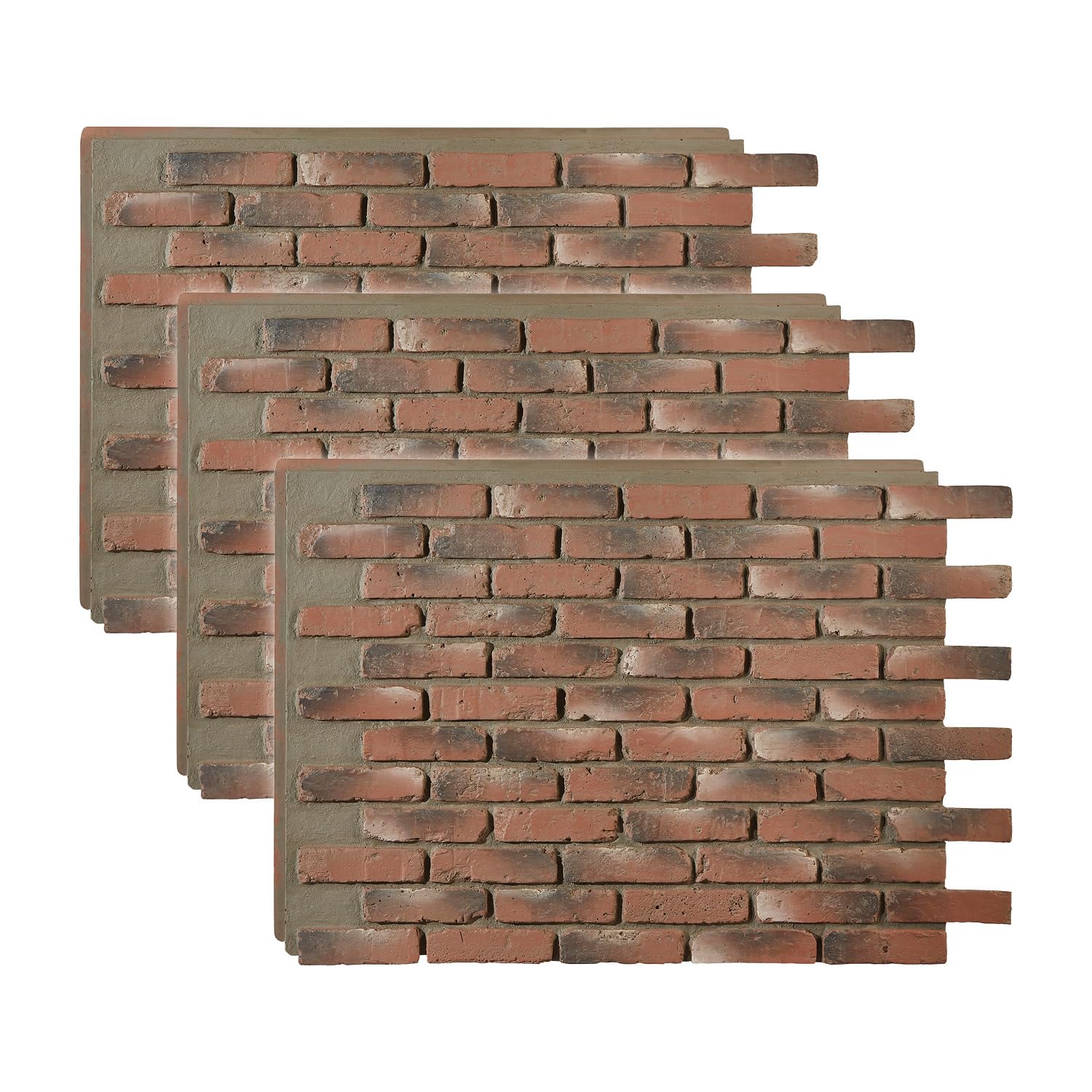 High-Density Polyurethane Faux Brick Wall Textured Panels - Old Medford Brick | 47" L x 32" H x 1" D | 3-Panels | Historic Style