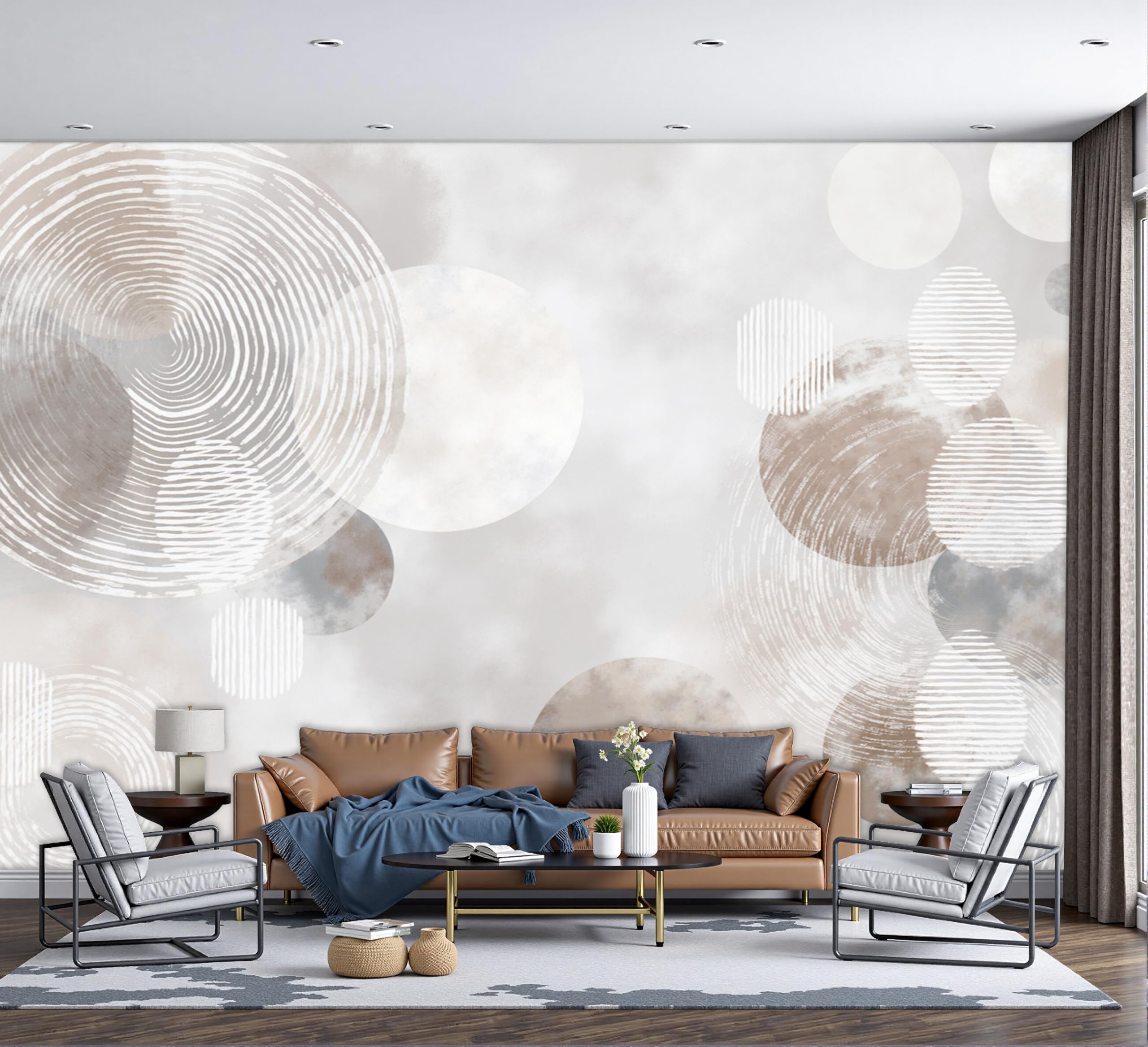 Papel pintado abstracto para cubrir imperfecciones en paredes de cuartos con seda beige