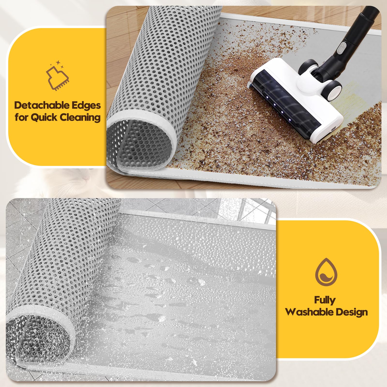 Cat Litter Mat, 30"x 24" Honeycomb Cat Litter Trapping Mat, Detachable Double Layer Cat Litter Box Mat, Urine Proof Waterproof Kitty Litter Mat, EVA Cat Litter Catcher Mat, Easy Clean, Washable, Gray - image 5