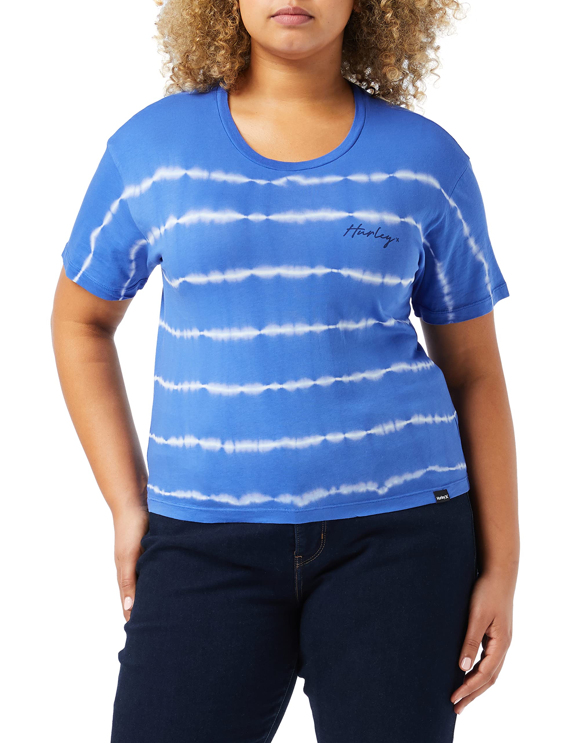 W Oceancare Palm Stripes Ss Tee Dazzling Blue