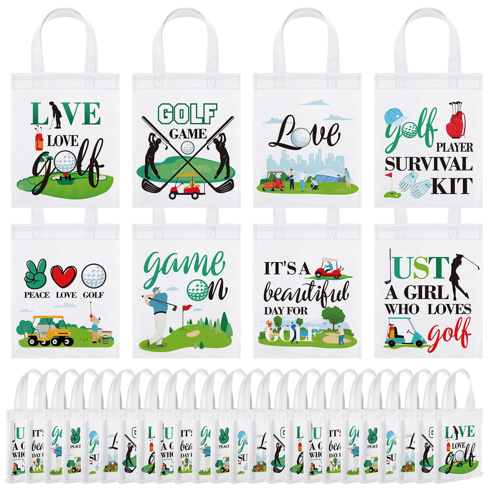 Kajaia 24 Pcs Golf Party Treat Bag with Handles Reusable Golf Goodie Bag Non Woven Golf Party Favor Bags Golf Party Gift Bag Golf Themed Birthday Party Supplies