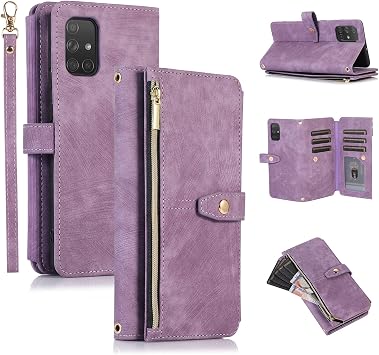 UEEBAI Case for Samsung Galaxy S20 FE 5G, 9 Card Slots Retro Leather Wallet Shockproof Flip Cover with Hand Strap Card Slots Zipper Pocket Kickstand Handbag Magnetic Closure - Retro Purple