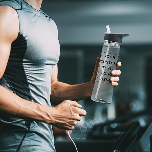 Miniatura 7 de DISCOUNT PROMOS Botellas de plástico personalizadas con boquilla de bebida de 22 onzas, juego de 100 unidades, paquete personalizado a granel, ideal