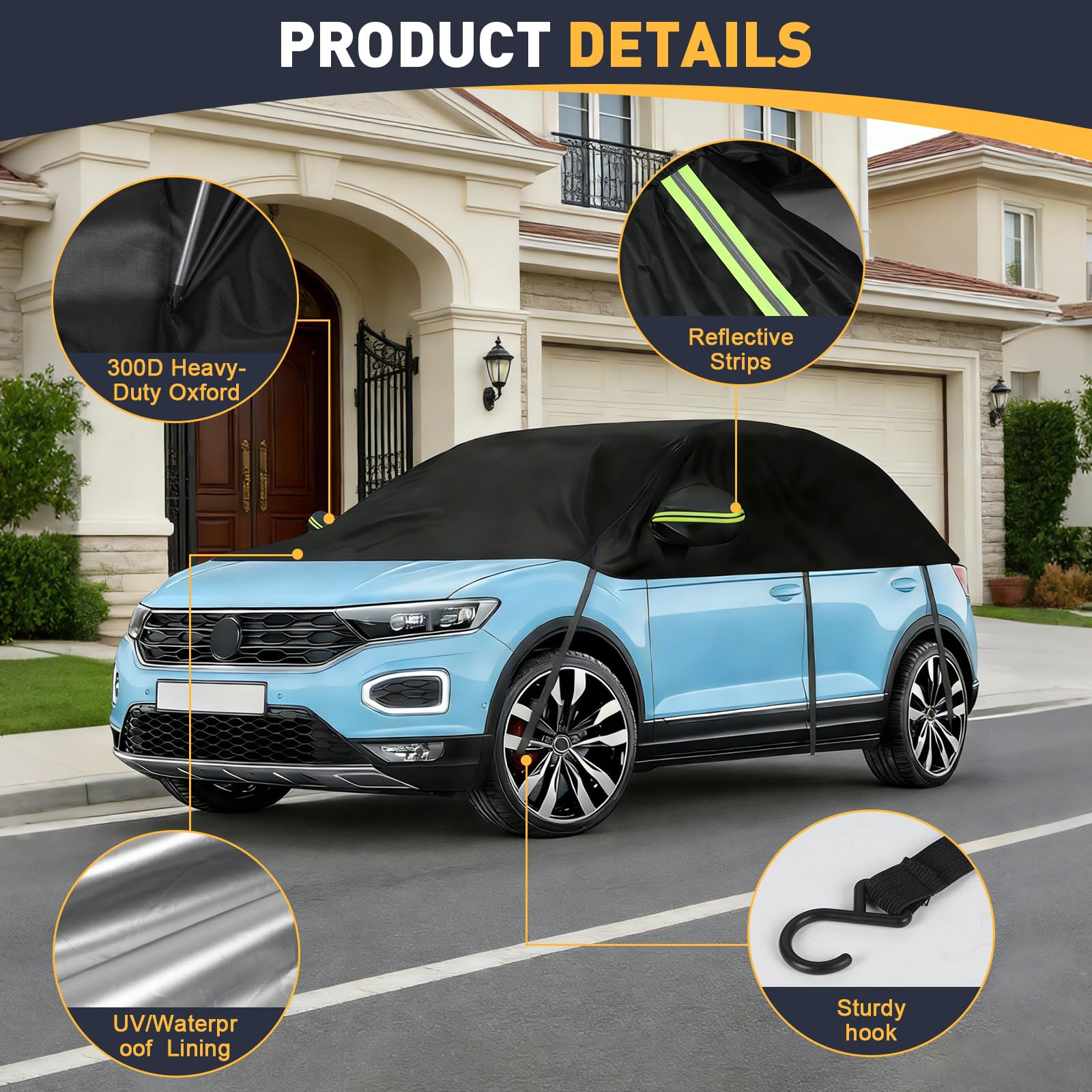 Semi copriauto di ricambio adatto per VW Tiguan SWB T-ROC T-Cross Renault Captur, universale, protezione solare mezzo garage impermeabile, semi-garage auto, resistente ai raggi UV, protezione da