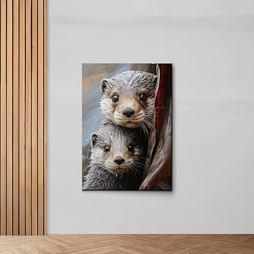 Fox Mother Cub Print, In The Style Of Stencil,Based, Ivory, Kids Wall Art, Kids Wall Art Display, Mom And Baby Animal Art Print, Wall Art, Wall Decor