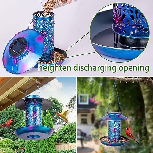 Miniatura 4 de Comedero solar para pájaros para exteriores, colgante de metal, impermeable, exterior, alimentador de pájaros salvajes, farol de jardín, decoración