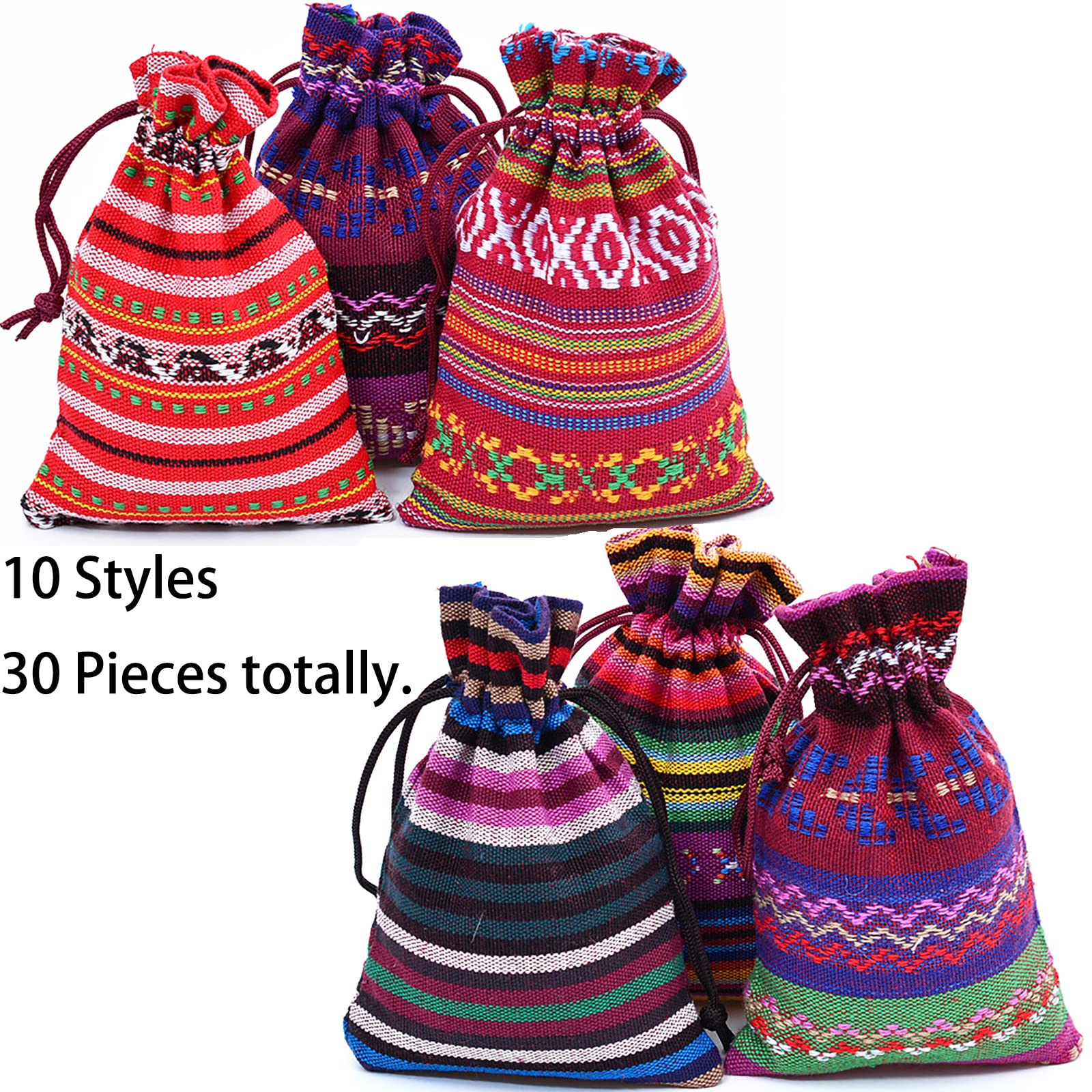 30 Pack Mexican Fiesta Mini Drawstring Gift Bag Egyptian Style Jewelry Coin Pouches Cotton Linen Muslin Burlap Bags for Candy Mexican Themed Fiesta Loteria Party Decorations