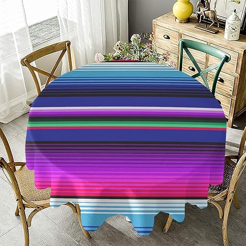 Mantel redondo, color morado, a rayas, tela de poliéster lavable, para casa de campo, al aire libre, vacaciones, invierno, granja, fiesta de Año