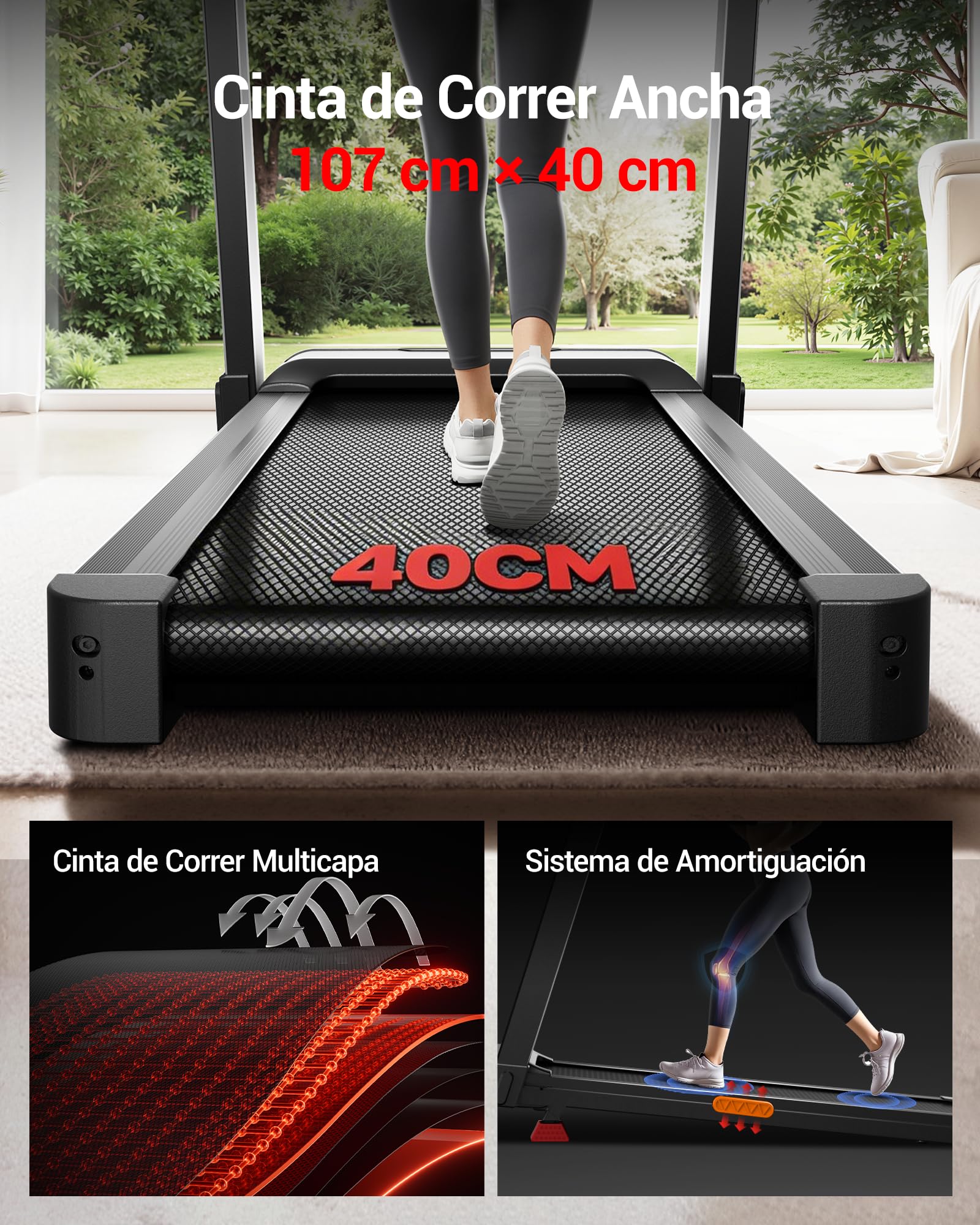 CURSOR Cinta de Correr Plegable con Inclinación 16%, 14 KM/H, 180kg | Cinta de Andar con Frecuencia Cardíaca, 3.5HP Caminadora Electrica para Casa, LED, 180kg, Fácil Transporte