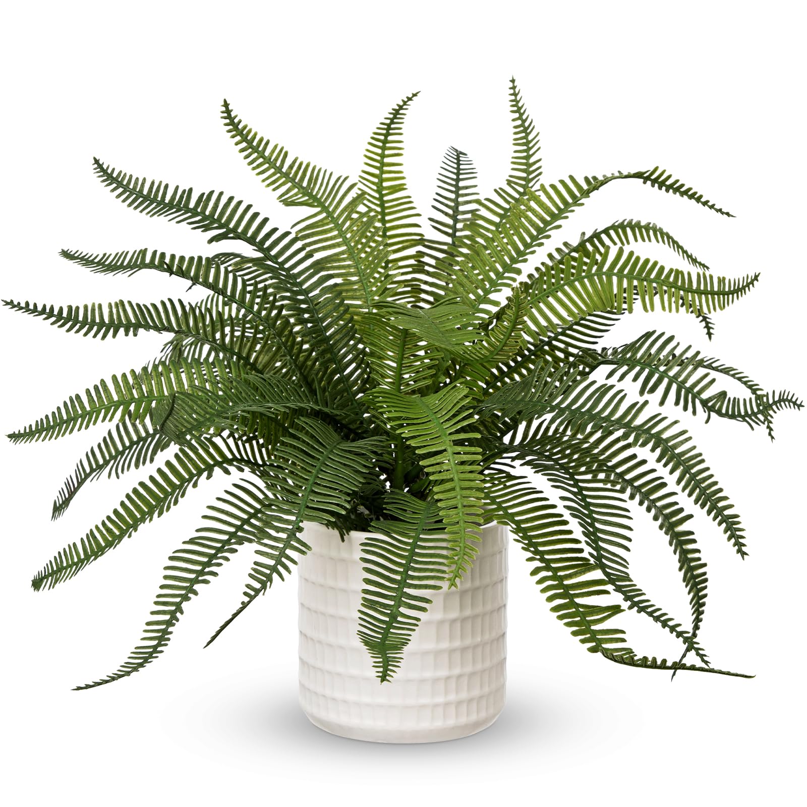 Hollyone 33CM Artificial Fern Potted Plant, Fake Fern Bushes in White Ceramic Pot, Fake Greenery Plants for Home Decor, Garden, Patio, Balcony, Table, Office, Living Room Decorations