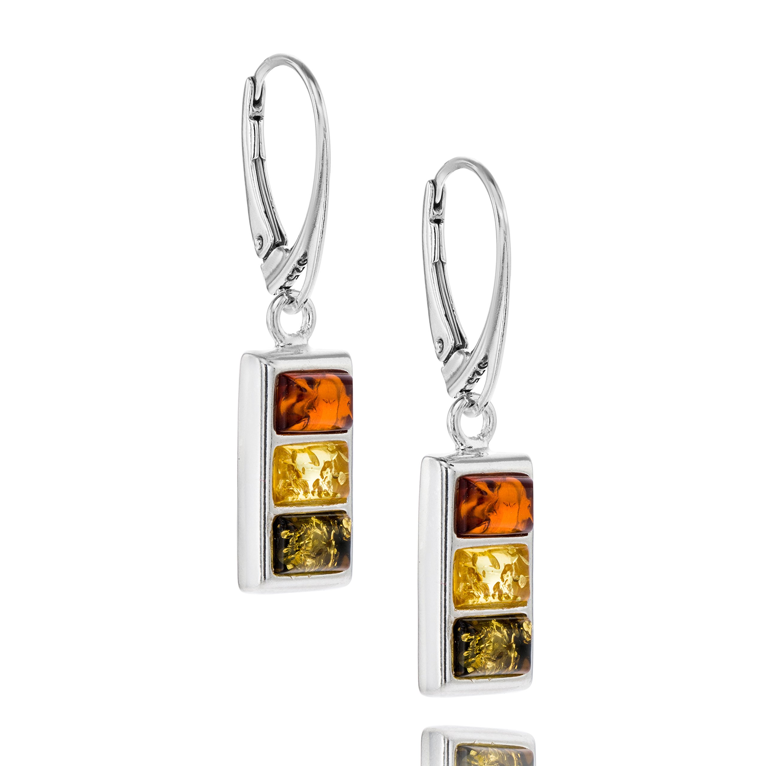 Exquisite Damen Ohrringe Aus Silber Mit Mehrfarbigem Bernstein-Anhängern