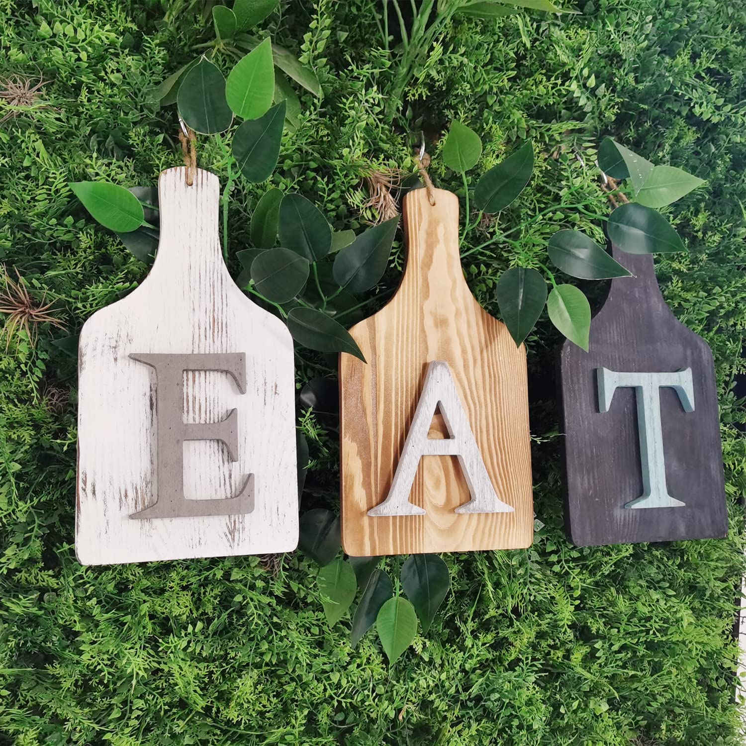 HoreZer ETA Sign Wall-Decor, Wood sign Rustic Cutout EAT Letter Sign Wood Decorative Hanging Board for Kitchen/Home,EAT Sign Decorative Hanging Wooden Letters, Country Wall Art (3 Pieces)