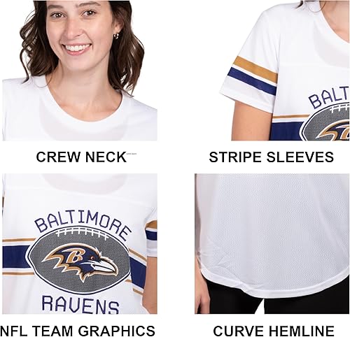 Miniatura 4 de Ultra Game - Camiseta de malla suave con rayas de equipo de fútbol americano de la NFL para mujer