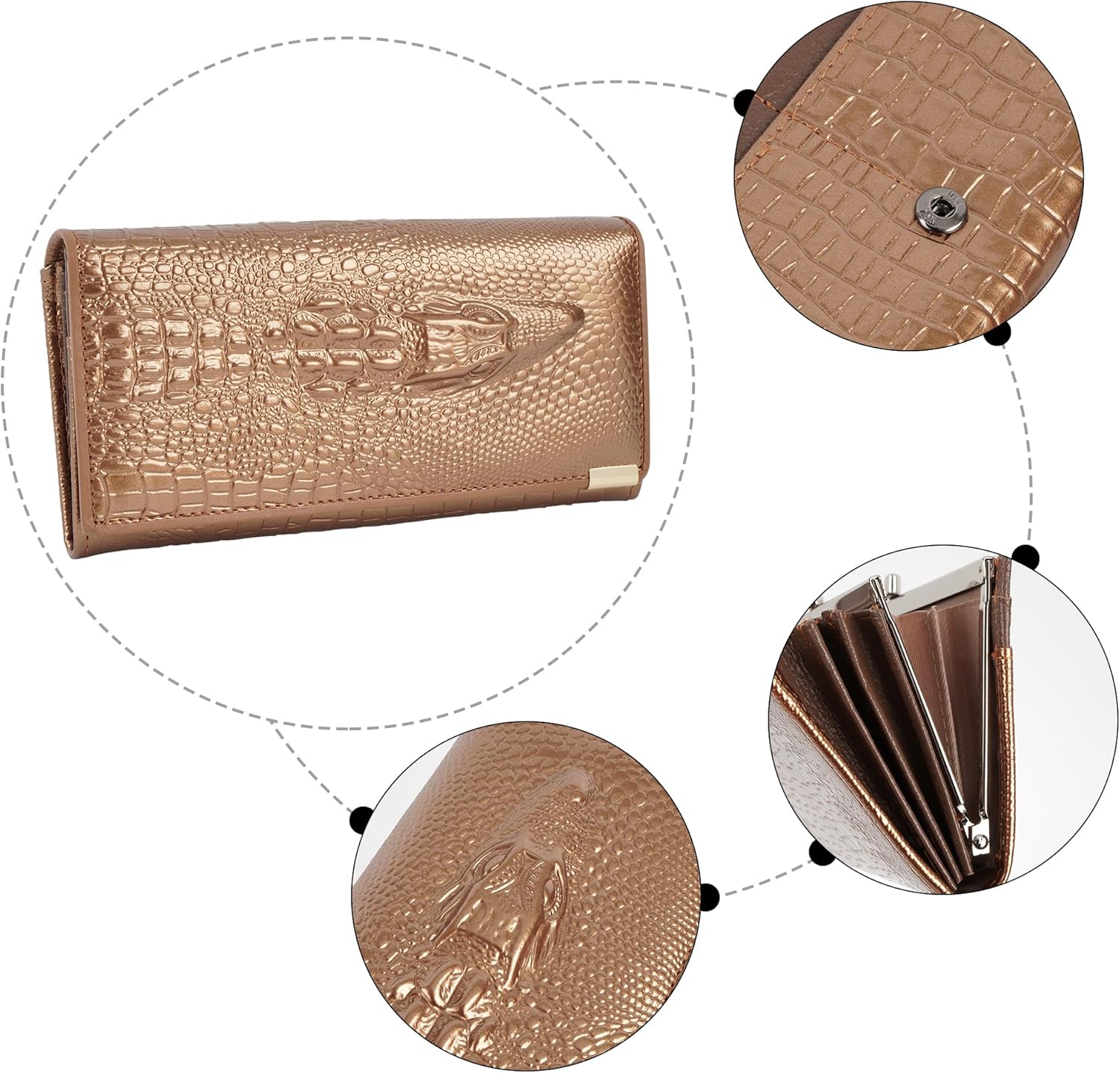 Aisi Women Men Leather Wallet Embossed Crocodile Clutch Wallet Credit Card Holder - Image 5