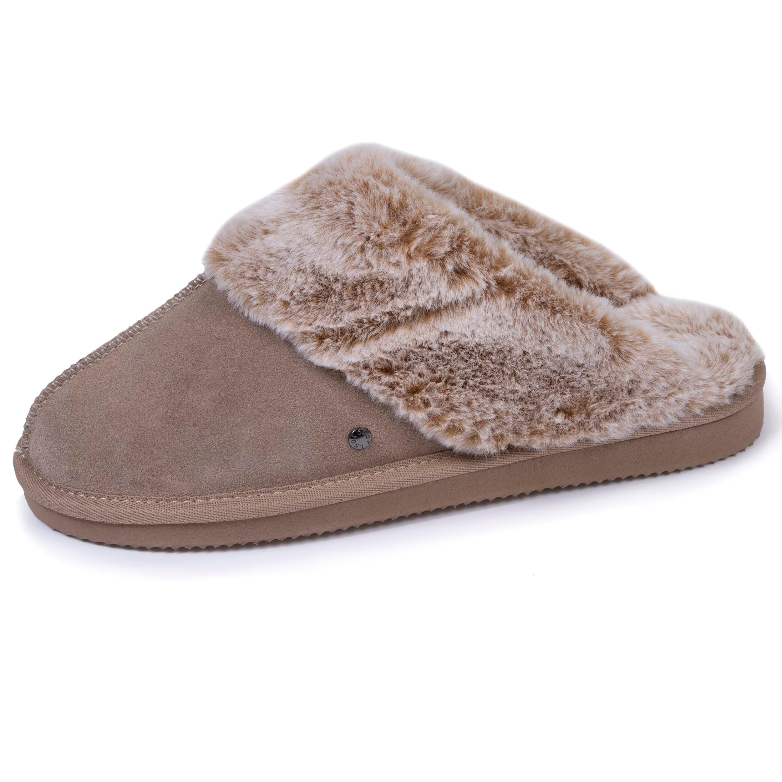 Isotoner Chaussons pantoufles femme cuir fourré chaud