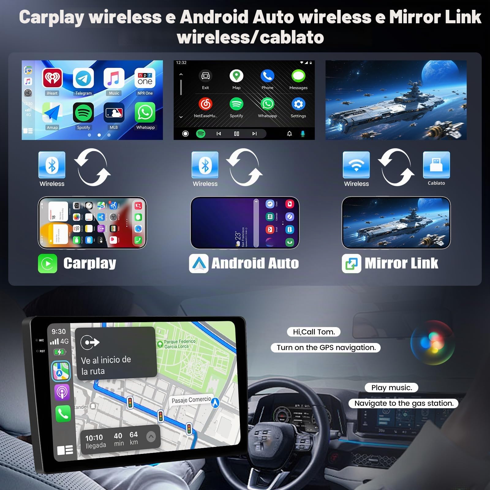 CAMECHO 4+64G 9 Pollici Autoradio per Fiat 500X 2014-2020 Android 15 Radio GPS con WIFI Bluetooth Wireless Carplay Android Auto FM RDS Mirror Link, touchscreen HD Incell + Telecamera Posteriore