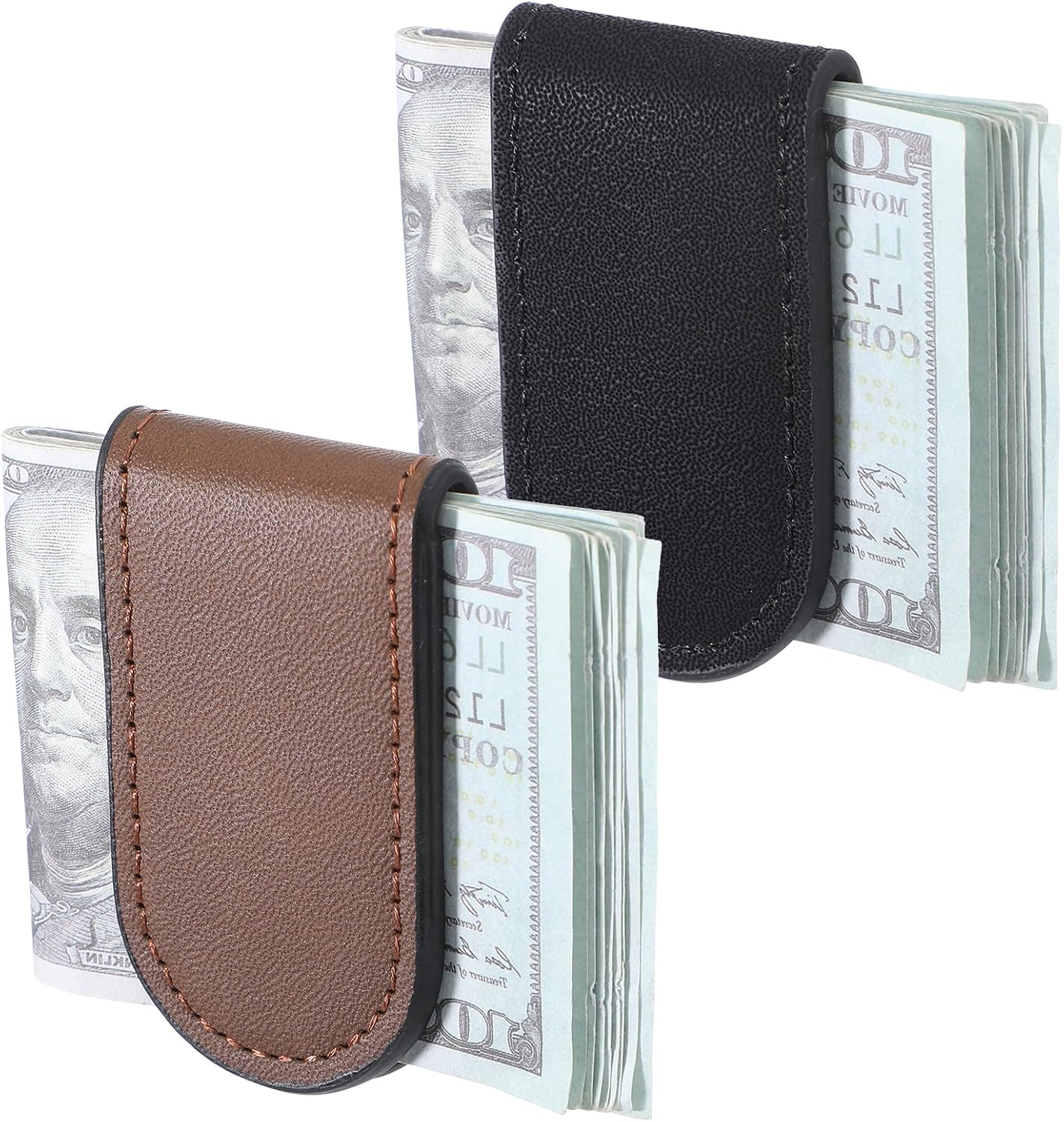 2-Pack Magnetic Money Clip Wallet for Men Thin Leather Slim Front Pocket