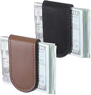 Magnetic Money Clip Wallet for Men 2PCS Slim Leather Cash Clip Credit Card Holder Ultra-Thin Minimalist RFID Blocking Front Pocket Wallet for Cash Cards Business Cards Black Brown Holds Up to 15