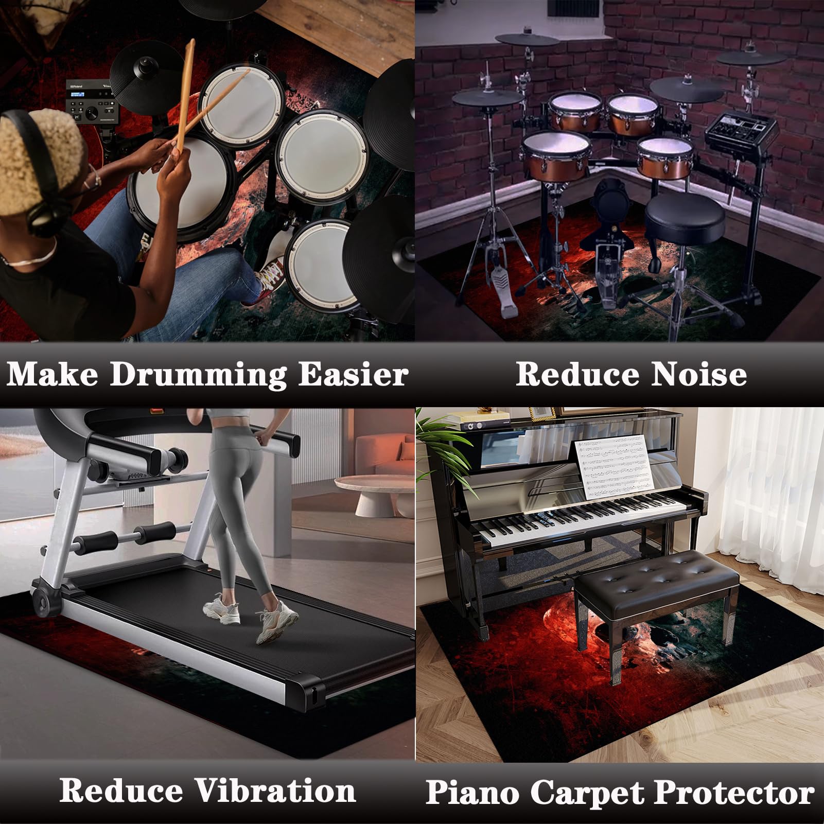 Schallschutz Teppich Rutschfeste Unterseite Drumset Zubehör Trommel Teppiche für Drum Kits Bass Drum Snare Drum und andere Instrumente Teppich 200 x 170 cm Drum Teppich Dicht gewebte Oberfläche mit