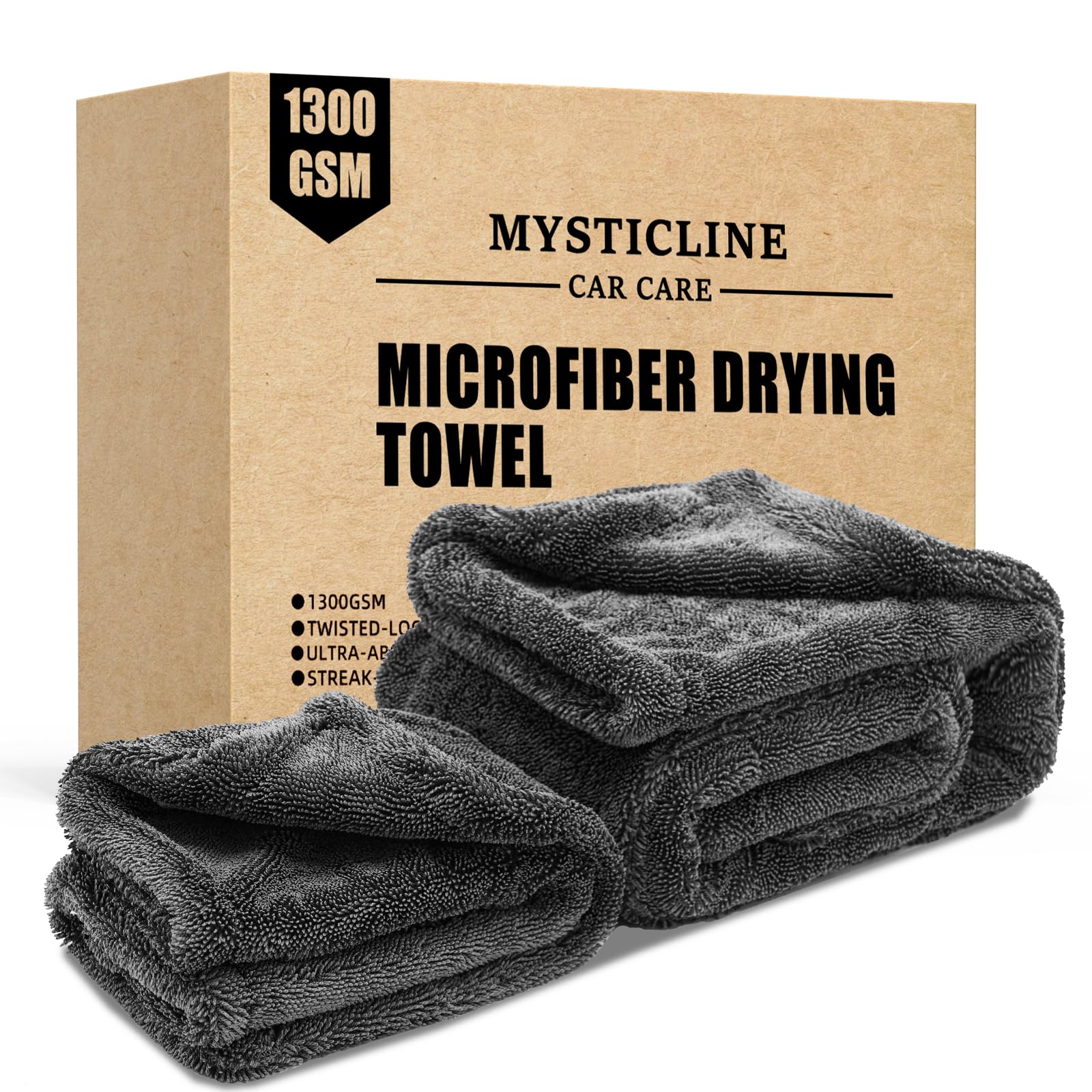 2 Pack 1300 GSM Car Drying Towel Double-Sided Microfiber Towels for Cars 24 x 36 16 x 16