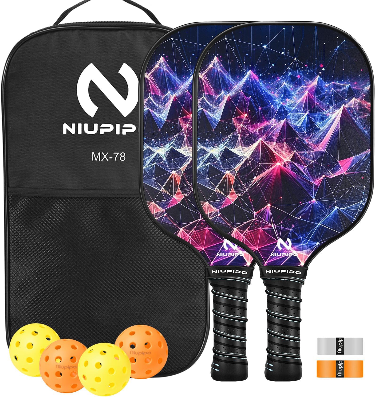 niupipo Pickleball Paddles Set of 2/4, USAPA Approved Lightweight Pickleball Rackets, Durable Fiberglass Surface with Polypropylene Honeycomb Core, Cushion Grip and Carry Bag
