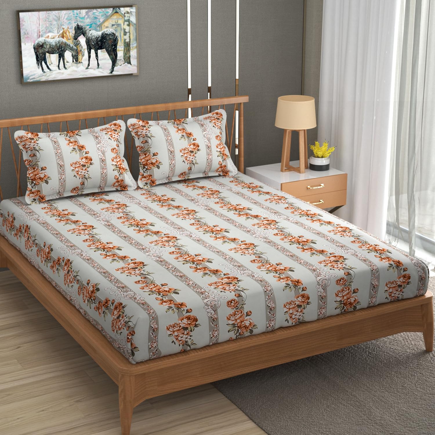 IVAZA 100% Cotton Queen Size Bedsheet for Double Bed, 1 Cotton Bed Sheet Double Bed (90 X 100 Inches) with 2 Pillow Covers | 240 Tc Bed Sheet Double Bed Round Circle (B0DC686RGT) Amazon Price History, Amazon Price Tracker