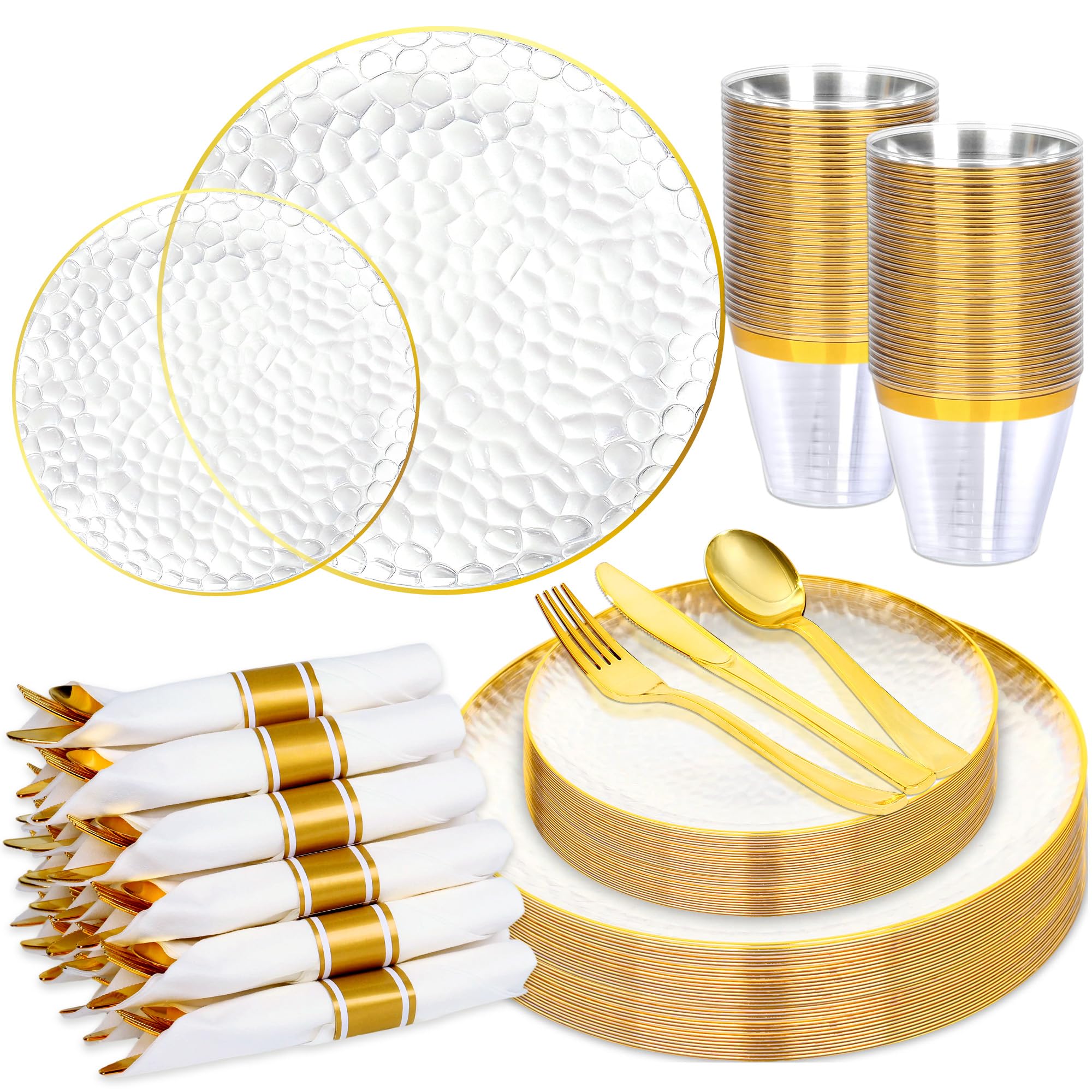 Nervure 175 Pcs Clear And Gold Plastic Plates