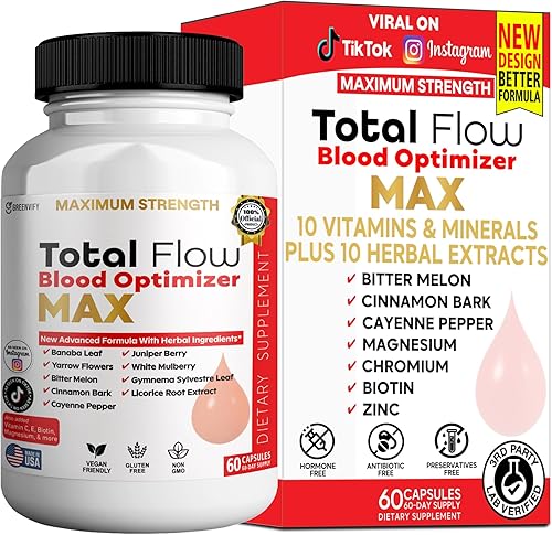 Total Flow Blood Optimizer Max, 60 cápsulas vegetales, suplemento de apoyo de sangre con vitaminas y hierbas (1)