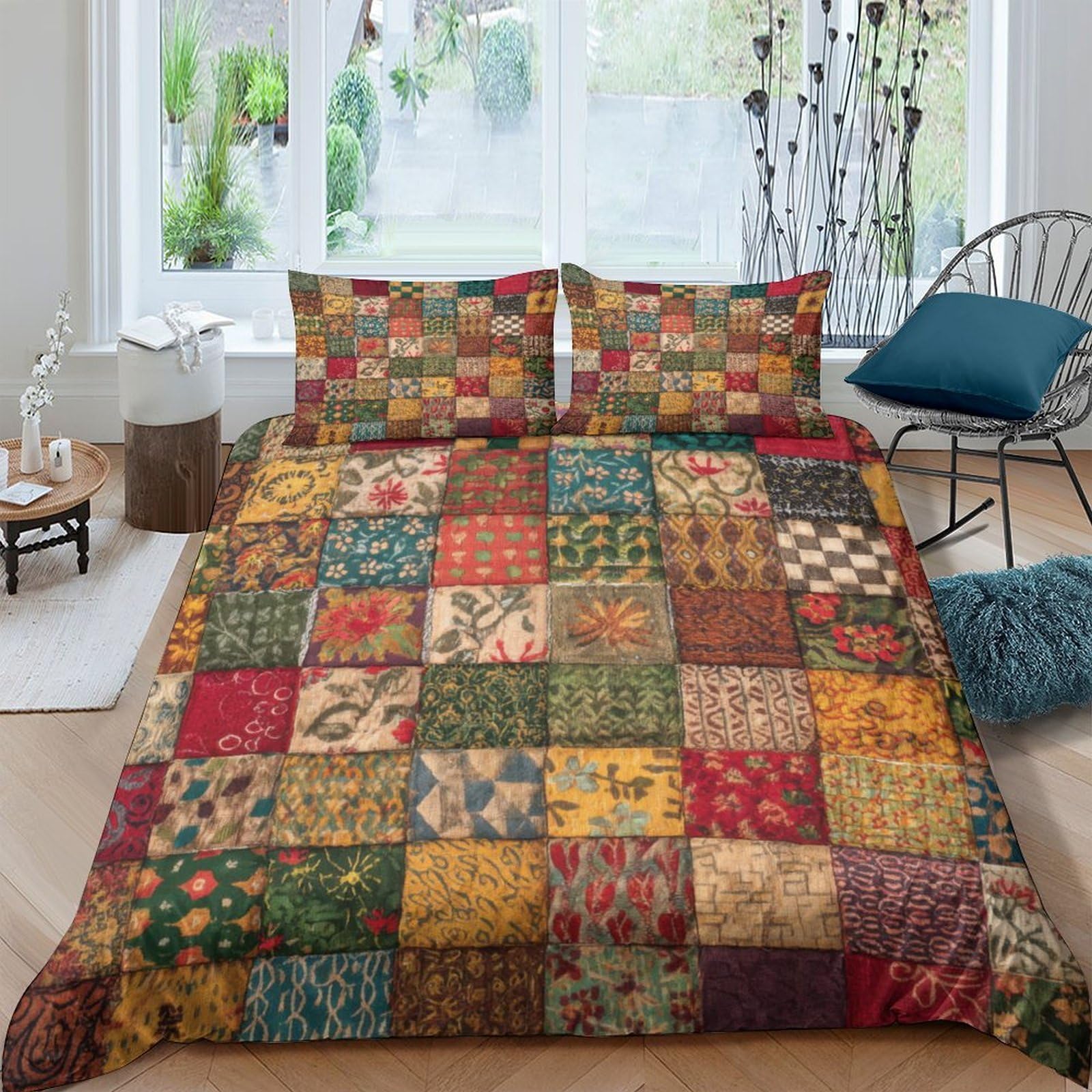 Ctjqhvkz Style-6 3D Printed Patchwork Vintage Fitted Sheet Microfiber Soft Breathable Boho Mosaic Bed Cover For Bedroom Dorm Decor Single（135X200cm）
