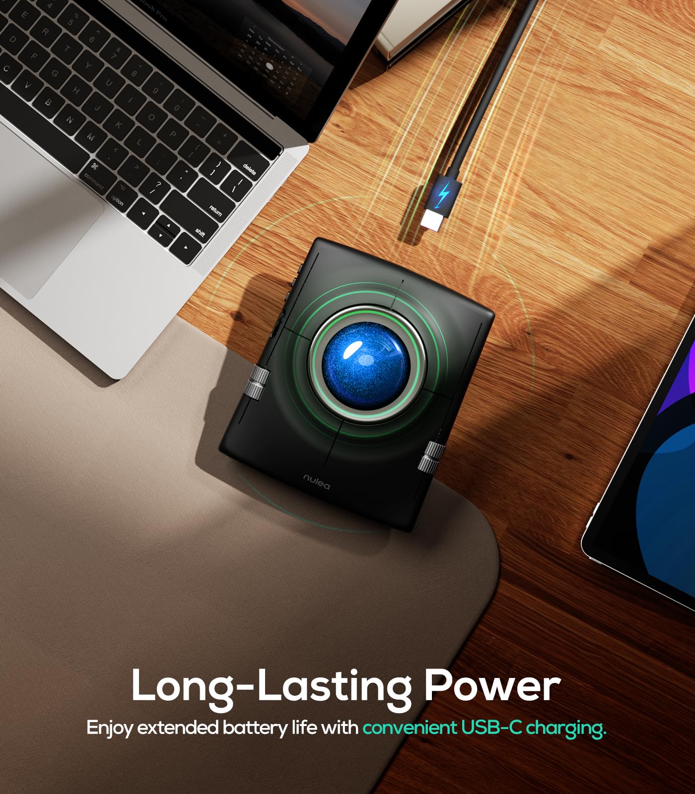 Nulea M512 Wireless Trackball Mouse, Ergonomischer 55mm Trackball, einstellbare DPI für präzise Steuerung, Links- oder Rechtshänder kompatibel Blau
