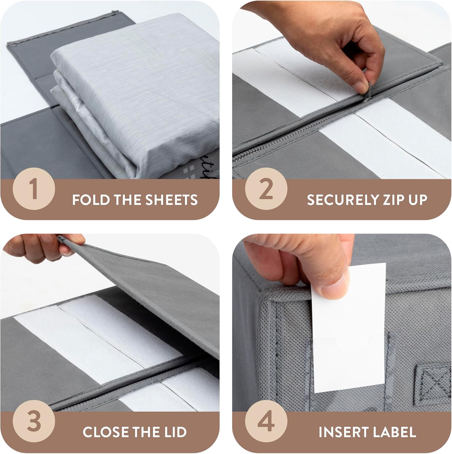 Bed Sheet Organizers and Storage 2 Pack, Foldable Sheets Set Organizer for Linen Closet, Bedding Storage Box for Blankets, Comforters, Pillow Cases and Duvet Covers - Grey