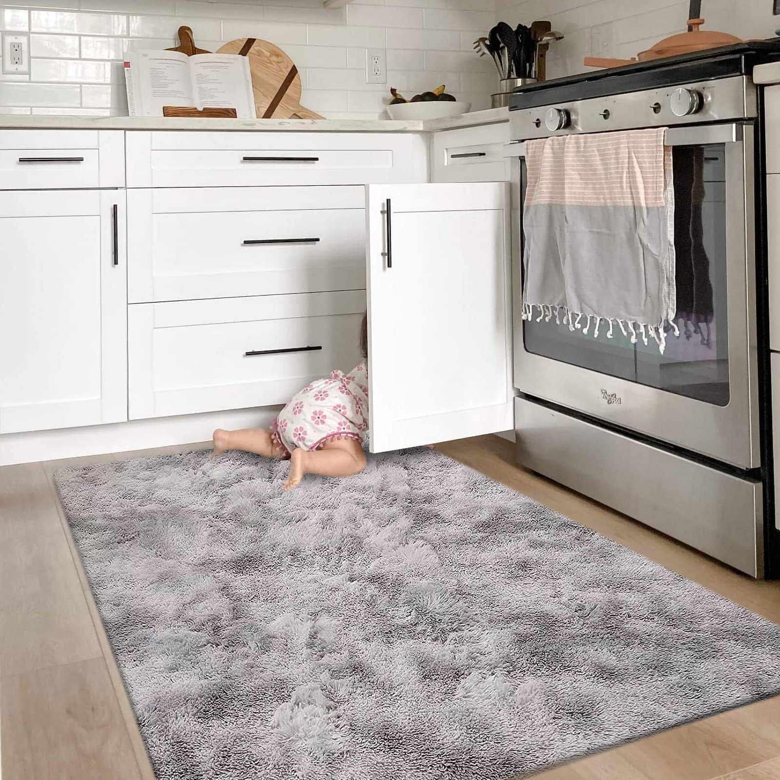 Super Soft Indoor Modern Shag Area Silky Smooth Fur Rugs Fluffy Rugs Anti-Skid Shaggy Area Rug Dining Room Home Bedroom Carpet Floor(Grey White, 120x160cm