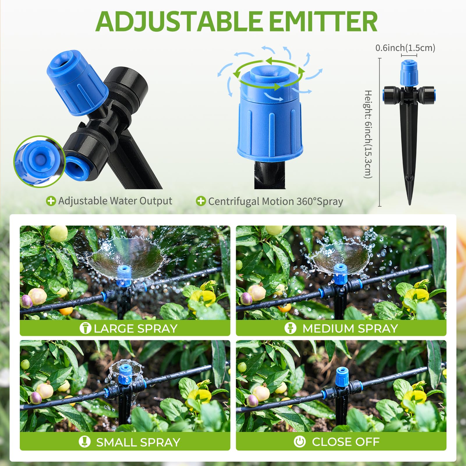 HIRALIY Sistema di irrigazione da giardino a connessione rapida da 40 m, con gocciolatori a vortice regolabili, kit di irrigazione automatica a goccia per aiuole rialzate e piante e orto