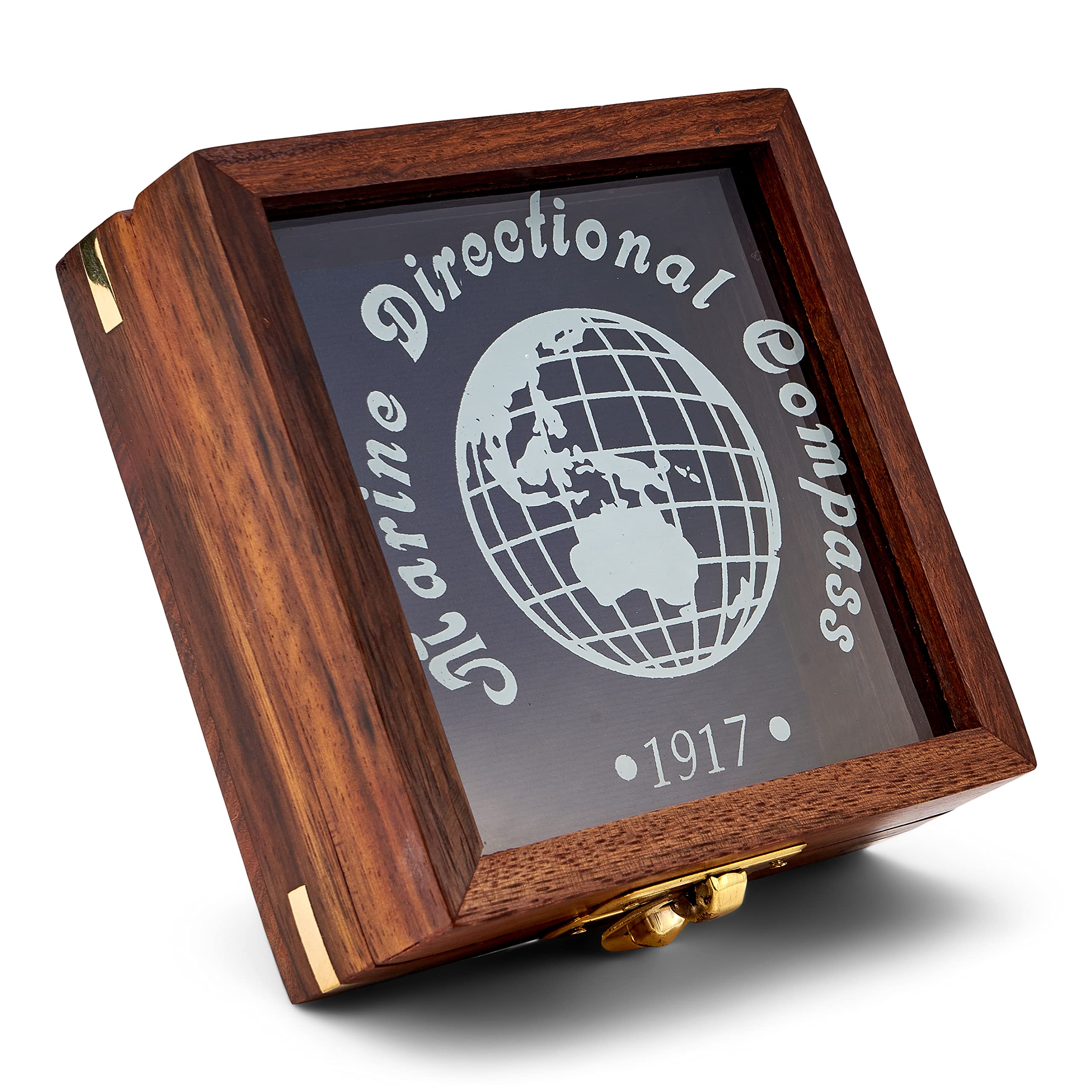 Bussola Da Tasca NKlaus In Ottone - Stile Vintage, Scatola Di Legno, Diametro 5cm, Catena 100cm - Foto 10