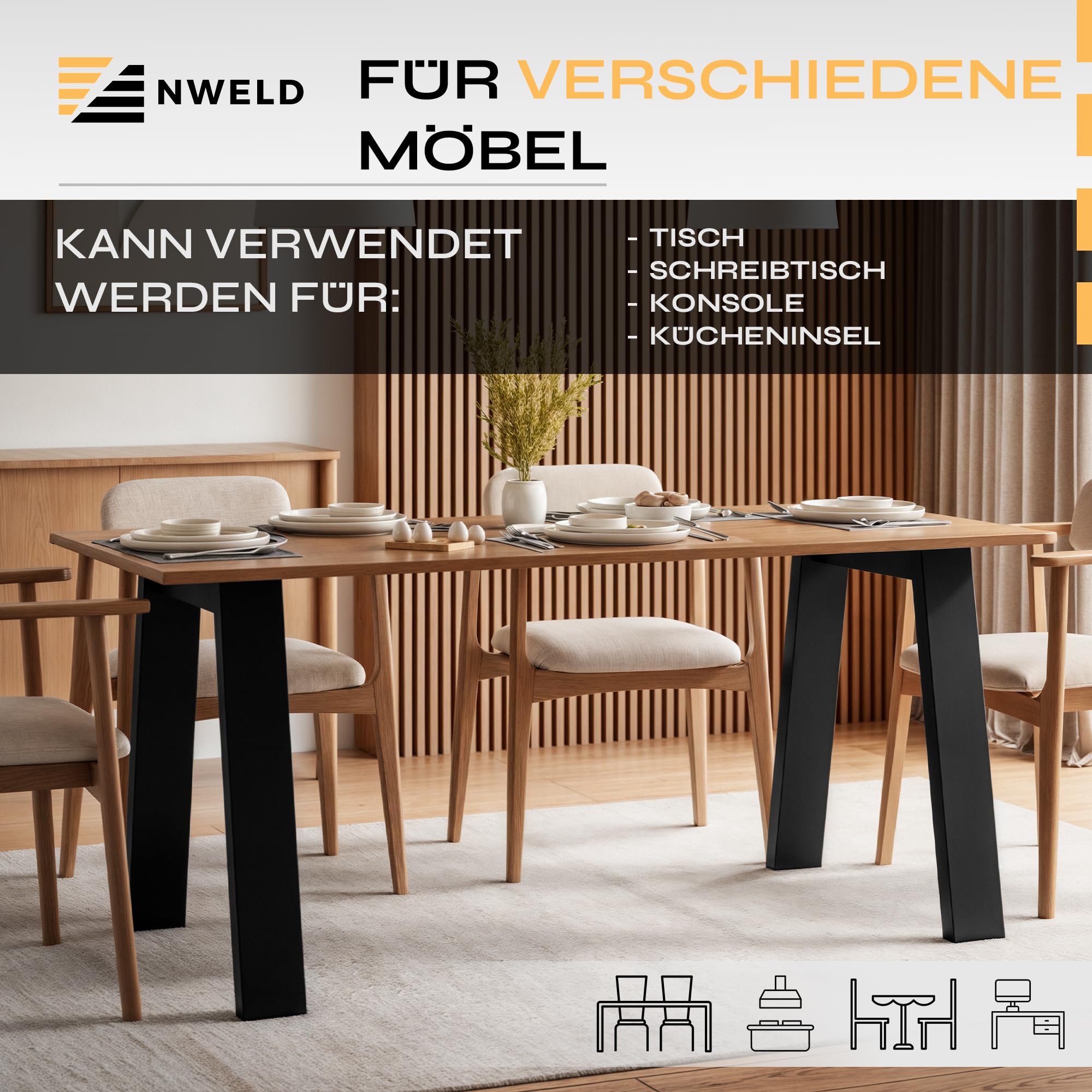 Tischfüsse Tischbeine Metall Schwarz - 2 Stück Tischfüße Tischgestell Metall 11 x 72 cm Tischkufen DIY - Tischbein Set - Tischfuß Loft, Industriestil für Couchtisch, Esstisch, Schreibtisch