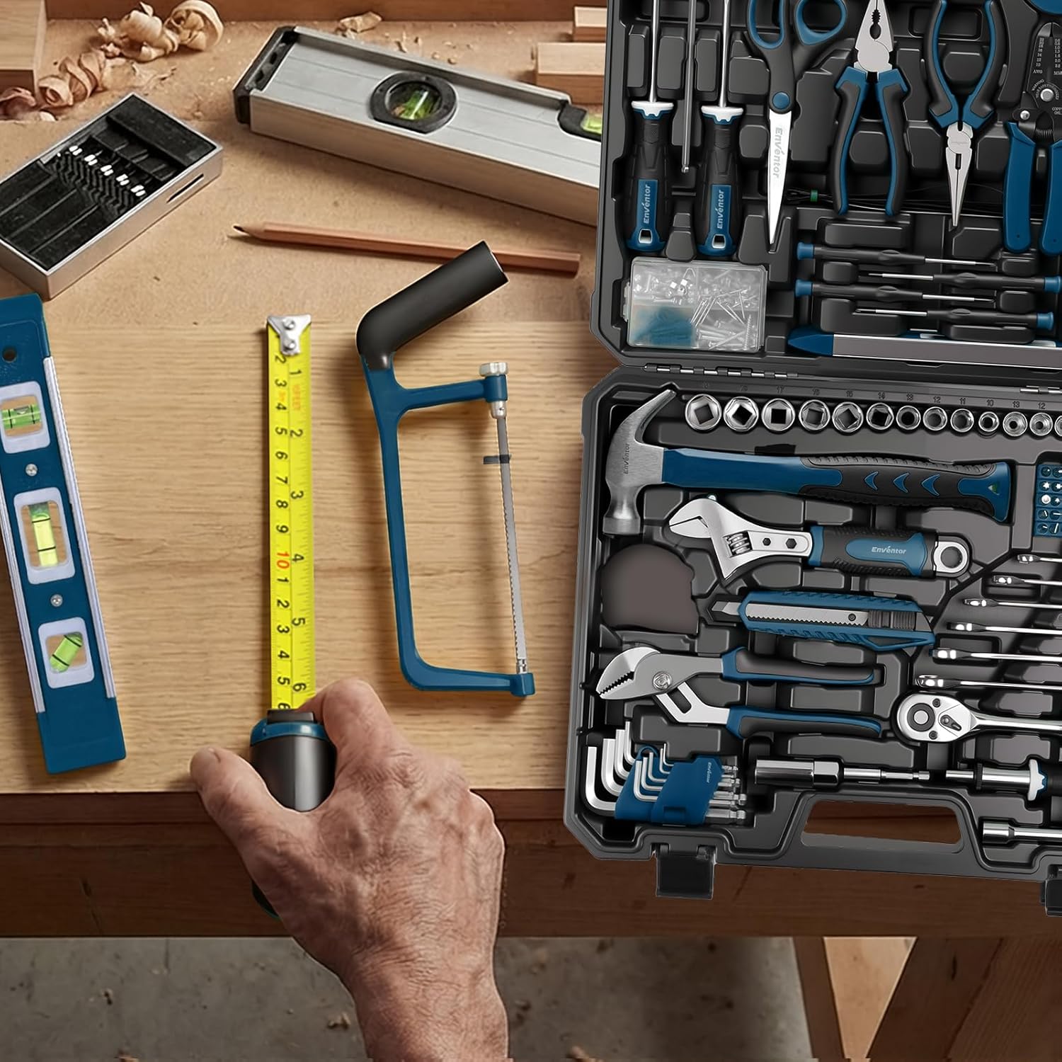 Enventor Tool Set, 220-Piece Home Tool Kit with Toolbox, Wrench and Hand Tools for Home Repairs, Auto Maintenance, DIY & General Use,Household Repair Tools for Men & Women, Blue