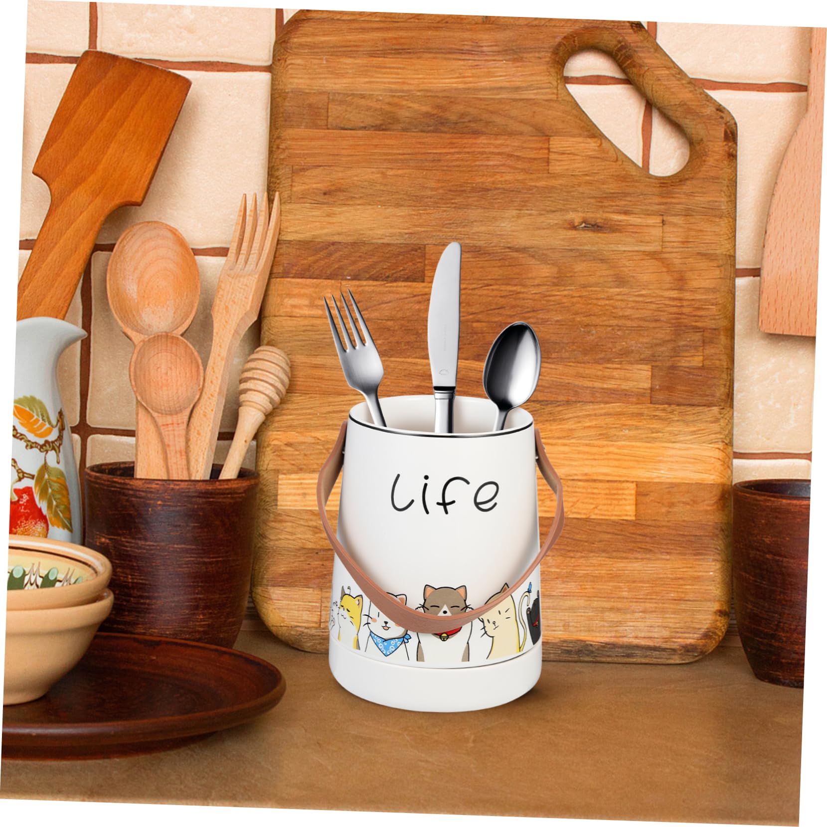 PRETYZOOM Organisateur de Baguettes en Céramique Blanc Porte-ustensiles Drainant pour Fourchettes et Cuillères, Support Simple et Stylé pour Rangement Cuisine