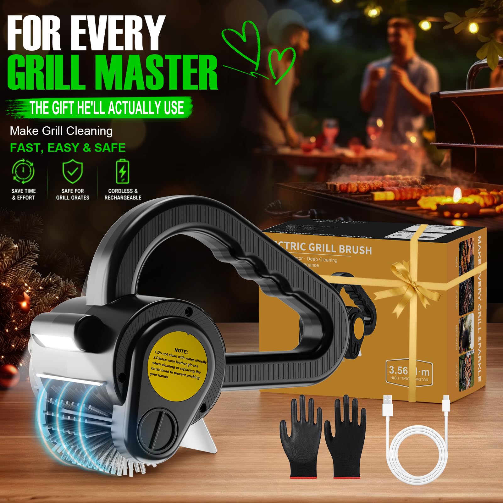 Cepillo eléctrico para parrilla al aire libre, limpiador de parrilla recargable de 4400 mAh con luz LED/pantalla, cepillo de limpieza inalámbrico de 150 minutos de tiempo de funcionamiento para