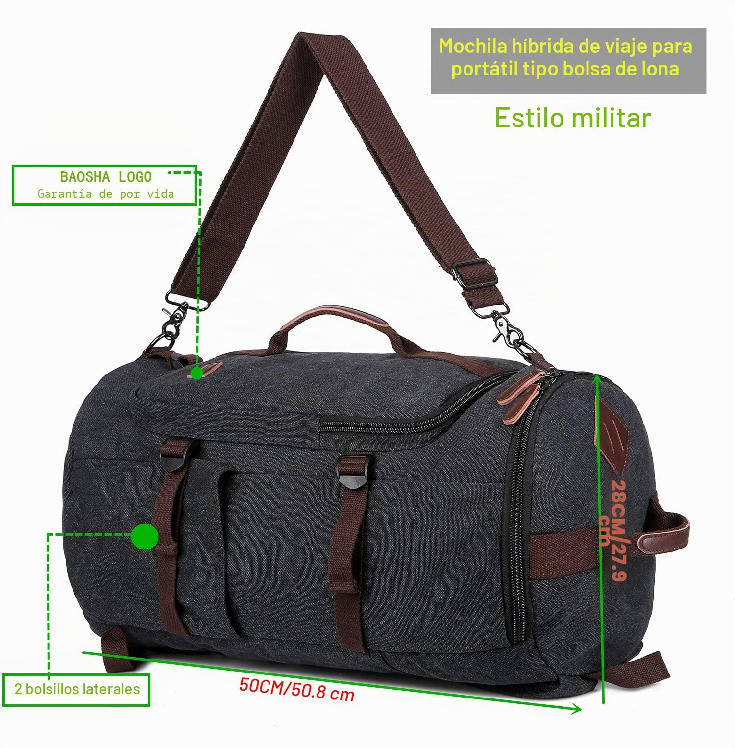 BAOSHA HB-26 - Mochila de lona vintage para hombre
