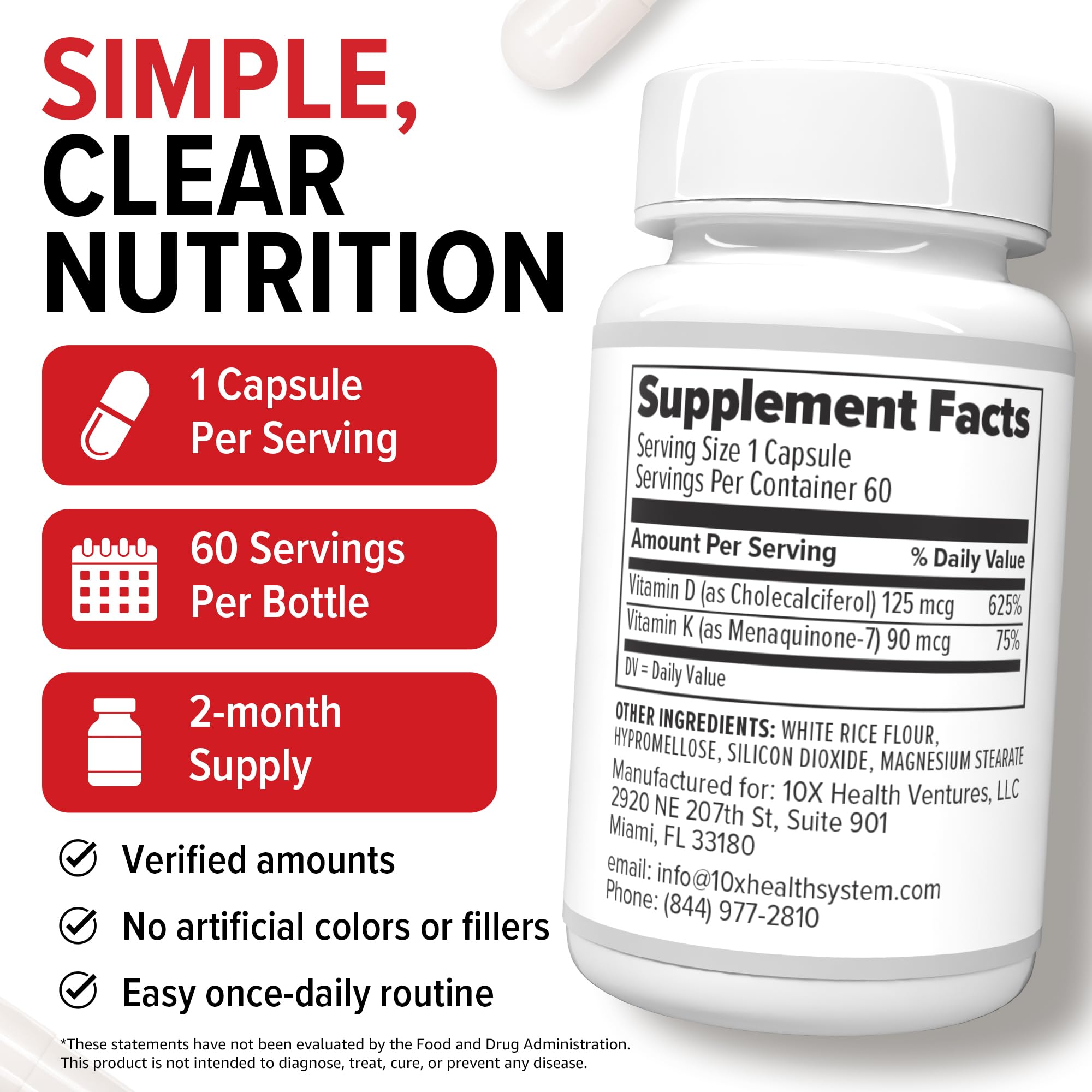 10X Health Vitamin D3 K2, 5000 IU D3 with K2 MK7, 60 Capsules — Amazon image 3