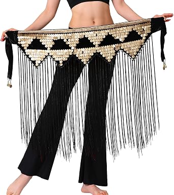 Womens Belly Dance Hip Scarf Tassel Fringe Scarf Wrap Rave Skirt Sequin Fringe for Dance Costume
