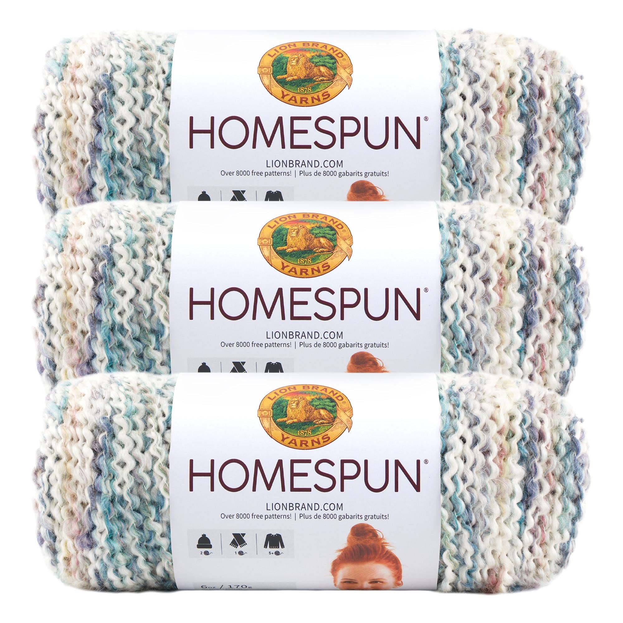 Lion Brand Yarn Homespun Yarn, Soft Bulky Yarn for Knitting, Crocheting, and Crafting, 3 Pack, Tudor