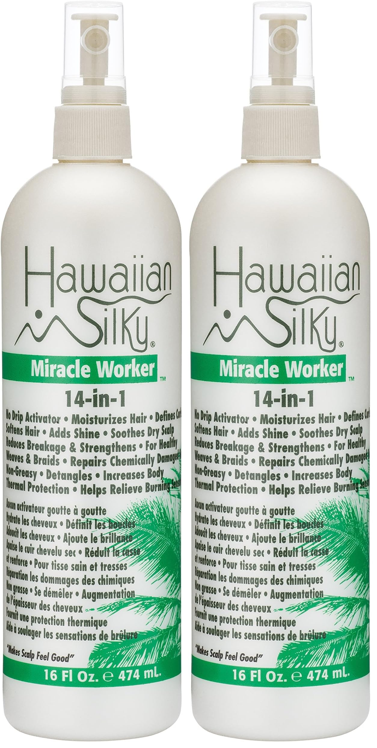 Hawaiian Silky 14-In-1 Leave In Keratin Oil, 16 oz Frizz-Free Treatment - Jojoba Oil Enriched - Damaged Scalp Solution - for Color Treated Hair Men, Women and Kids (Pack of 2)