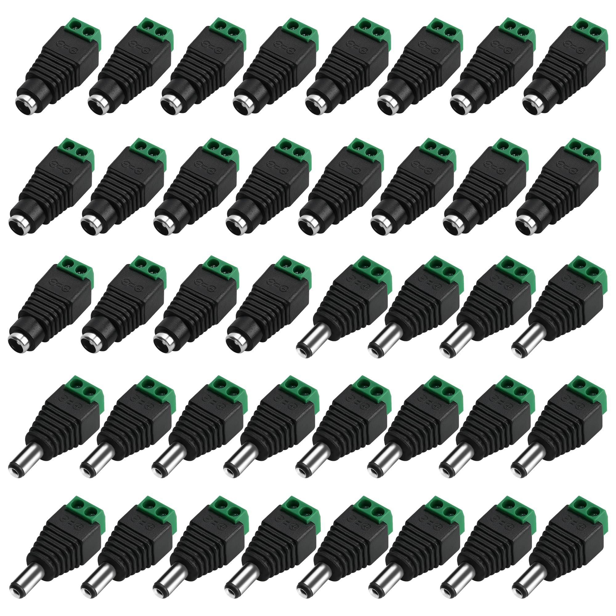 20 Pairs 12V DC Power Jack Connector 5.5mm x 2.1mm 12V Power Jack Plug Adapter for CCTV Security Camera Led Strip Light (20 x Male & 20 x Female)