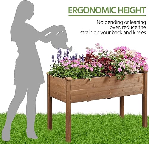 Miniatura 5 de Yaheetech 2 macetas elevadas de madera para horticultura de 48 x 24 x 30 pulgadas, con patas, cama de cultivo de pie para jardinería, patio, balcón,