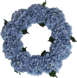 Larksilk 24" Blue Hydrangea Wreath with Grapevine Ring | Artificial Floral Front Door Décor | Lifelike, Vibrant Blooms for All-Season Home, Mantel & Event Decoration | Pack of 1