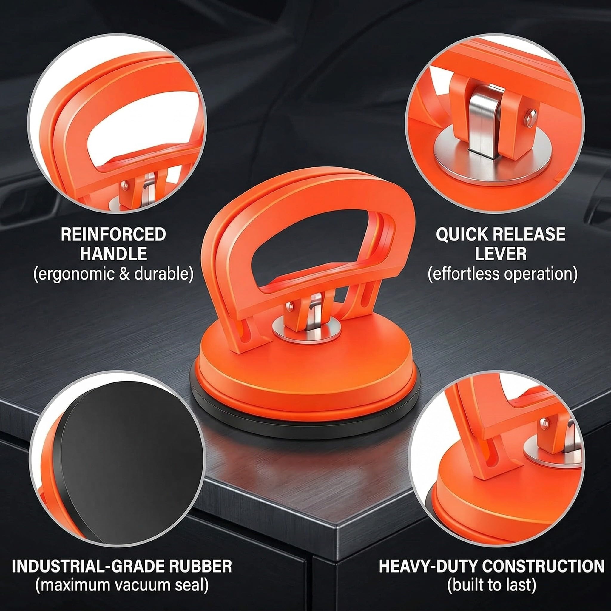 Set di 2 Ventose per Carrozzeria Arancioni, Estrattore Ammaccature Auto Professionale, Sollevatore per Vetro, Piastrelle e Schermi Smartphone, Kit di Riparazione Fai-da-Te ad Alta Tenuta