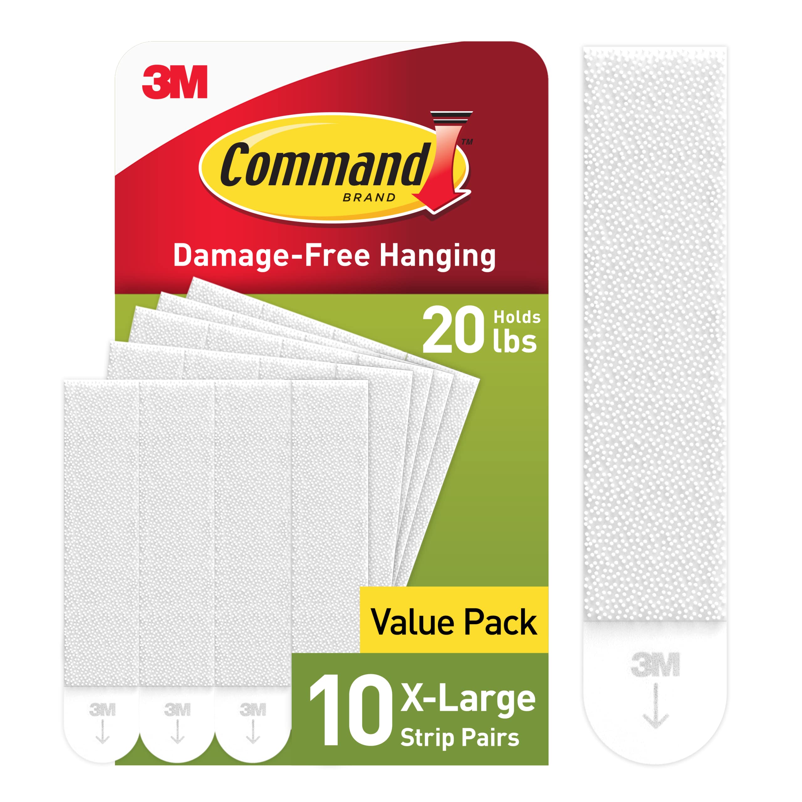 Command 20 Lb XL Heavyweight Picture Hanging Strips, Damage Free Hanging Picture Hangers, Heavy Duty Wall Hanging Strips for Living Spaces, 10 White Adhesive Strip Pairs