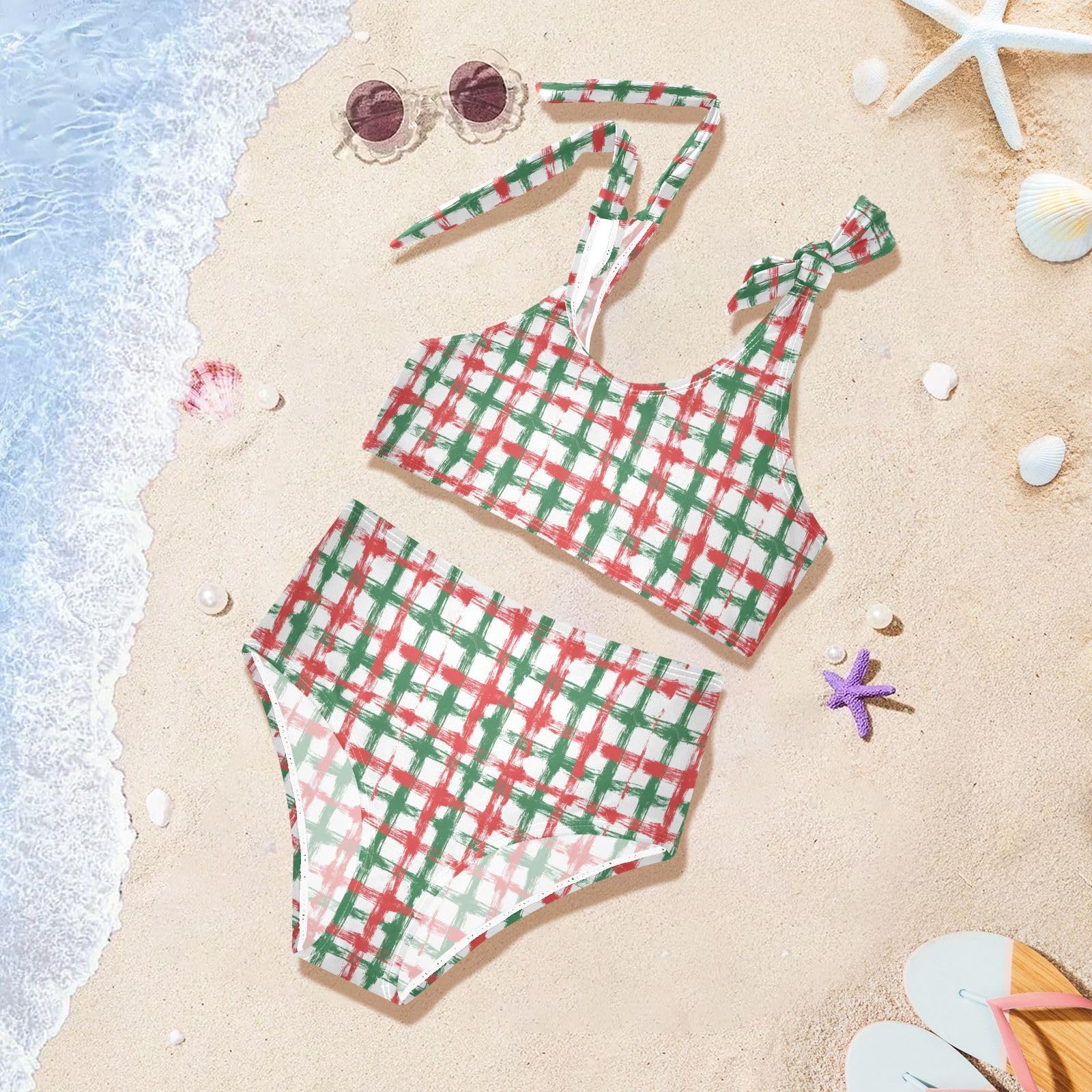 Red and White Stripes Girls Tankini Swim Set, Two Piece Swimsuits Summer Bikini Swimwear Set for Girls, 4T