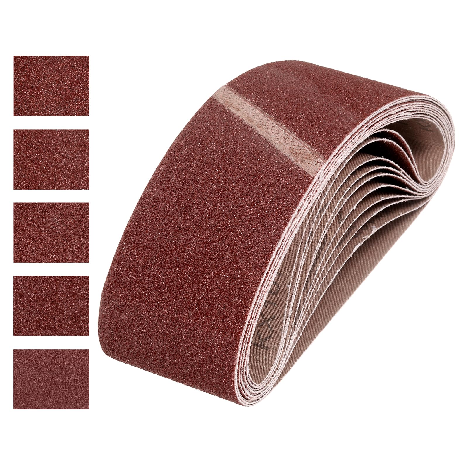 QUARKZMAN 76mm x 533mm Bandes de Ponçage, 10 Pcs 80/100/120/150/180 Grains Bande Abrasive en Oxyde D'Aluminium pour Travail du Bois, Polissage du Métal, Affûteur de Couteaux